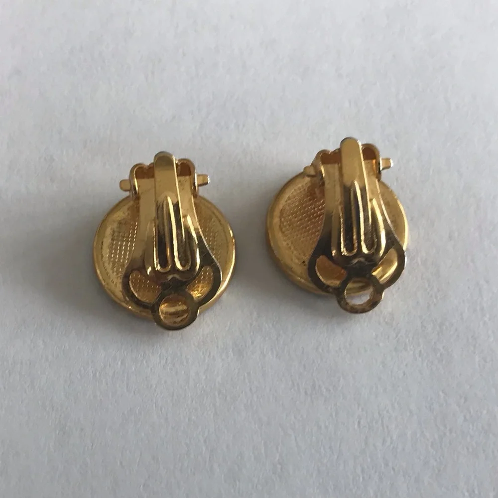 Vintage Damascene 18K Gold Inlay clip on Earrings Jewelry, Spain